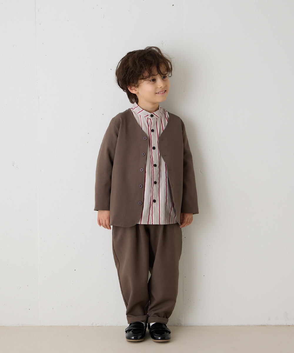 選べる2色コットンバンドカラーストライプシャツ（ボタン取り外し対応）