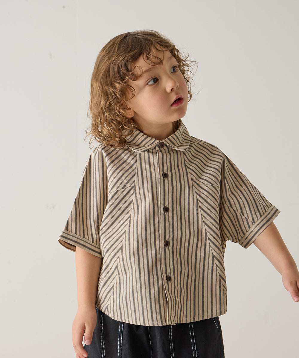 ストライプドルマン5分袖シャツ