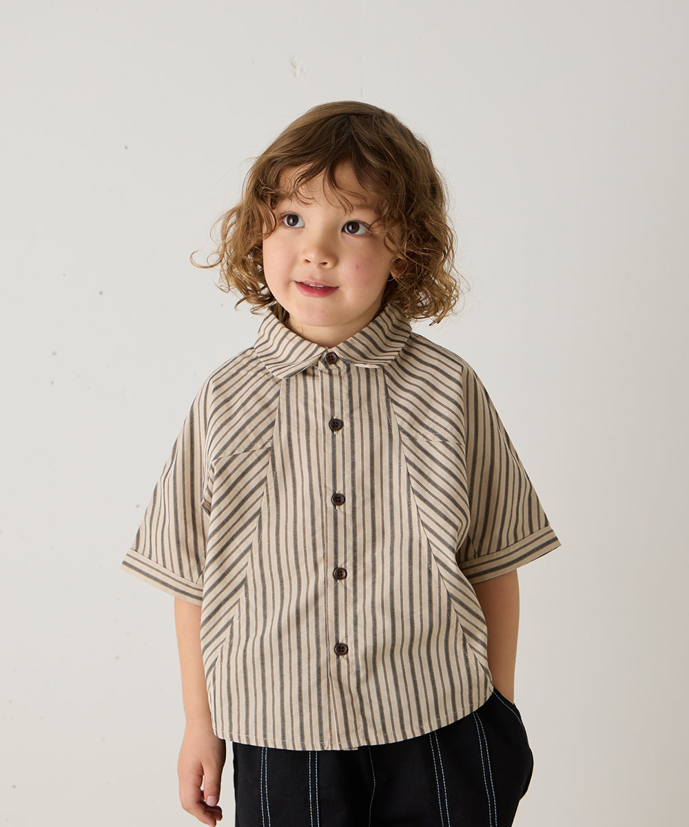 ストライプドルマン5分袖シャツ