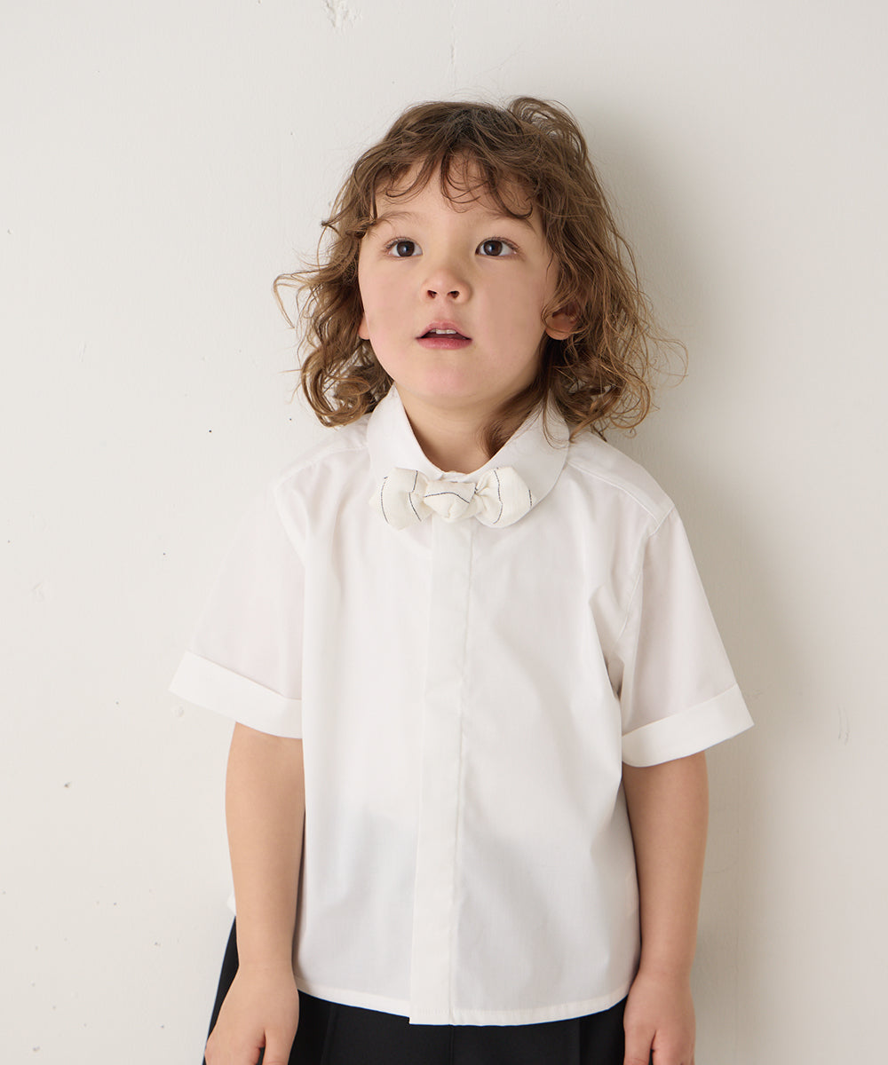 ノーアイロンラウンドカラー比翼半袖シャツ（ボタン取り外し対応）