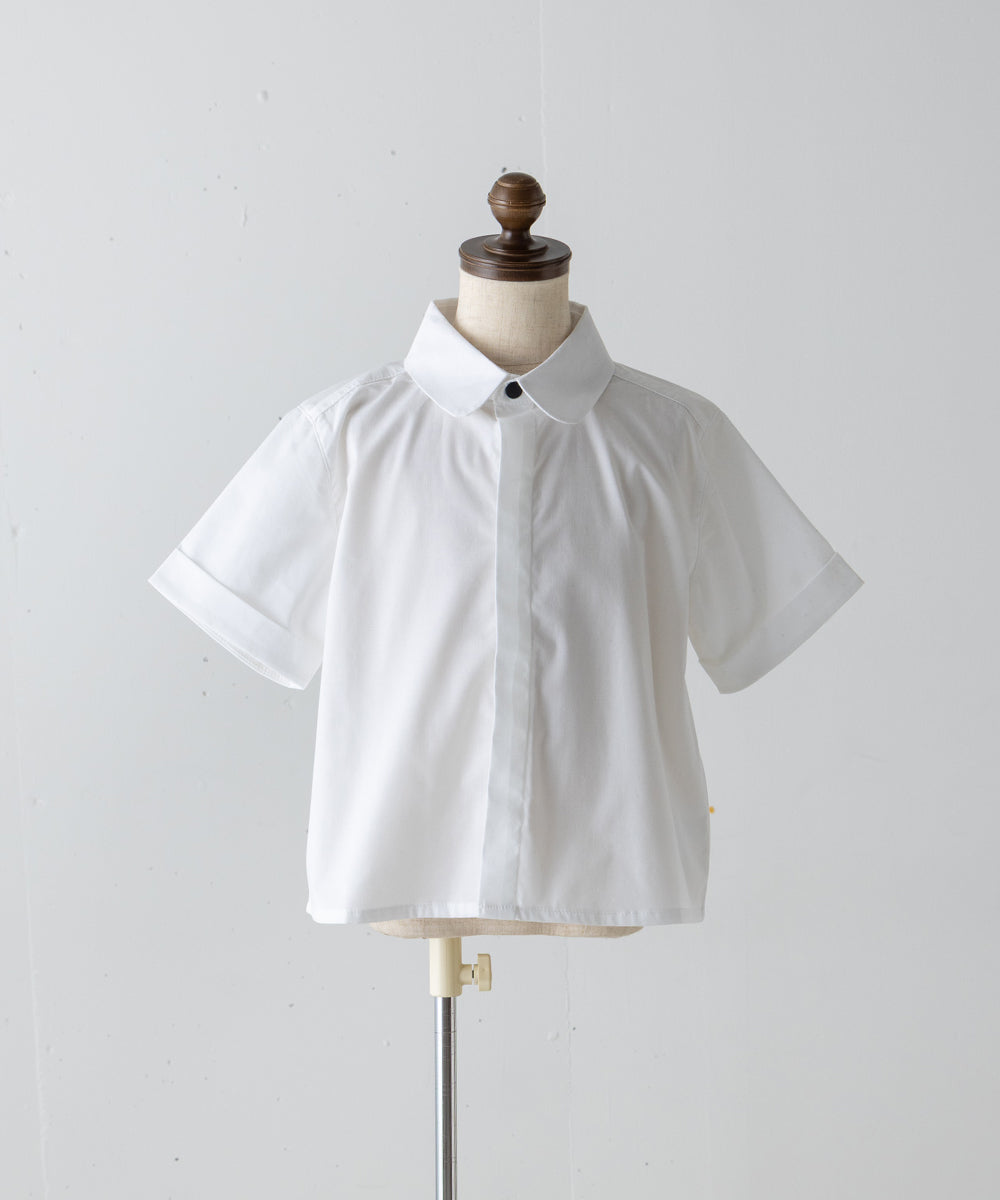 ノーアイロンラウンドカラー比翼半袖シャツ（ボタン取り外し対応）