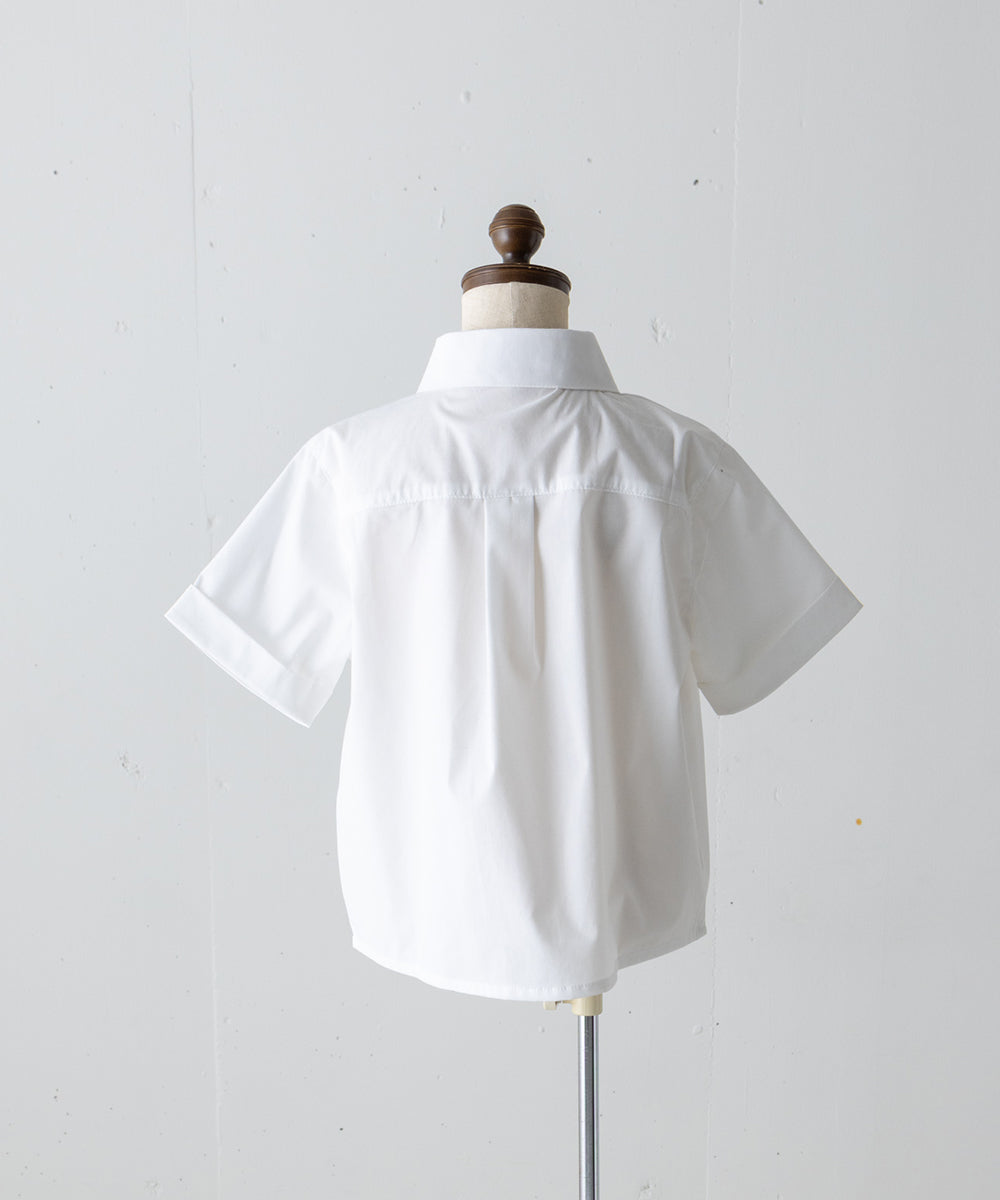 ノーアイロンラウンドカラー比翼半袖シャツ（ボタン取り外し対応）