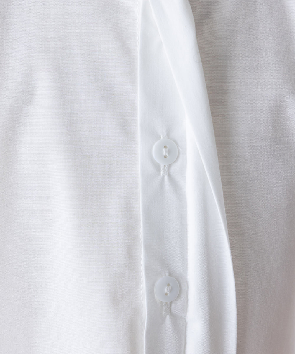 ノーアイロンラウンドカラー比翼半袖シャツ（ボタン取り外し対応）