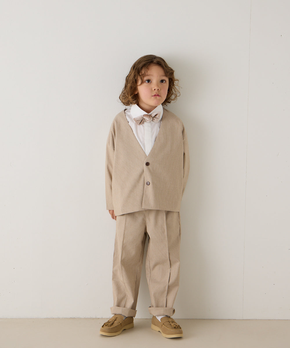 ストライプ柄ノーカラージャケットセットアップ