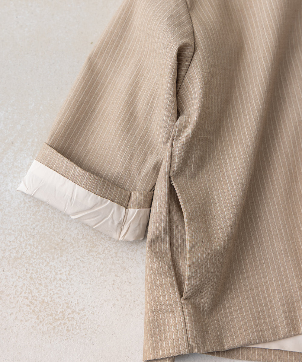 ストライプ柄ノーカラージャケットセットアップ