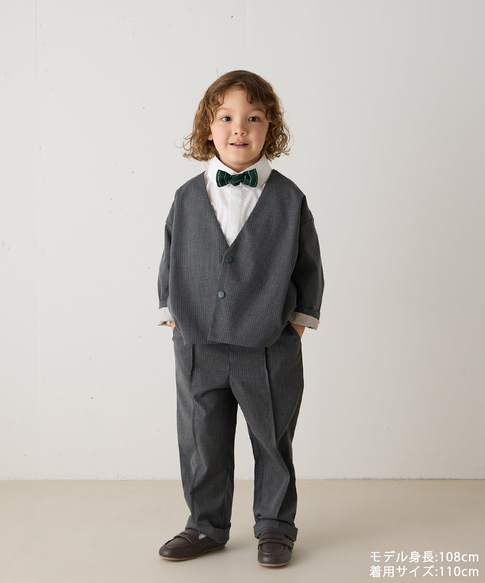 ストライプ柄ノーカラージャケットセットアップ