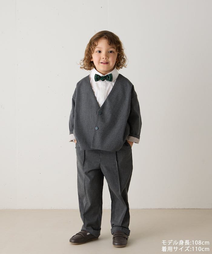 ストライプ柄ノーカラージャケットセットアップ