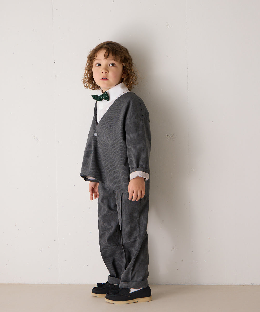 ストライプ柄ノーカラージャケットセットアップ