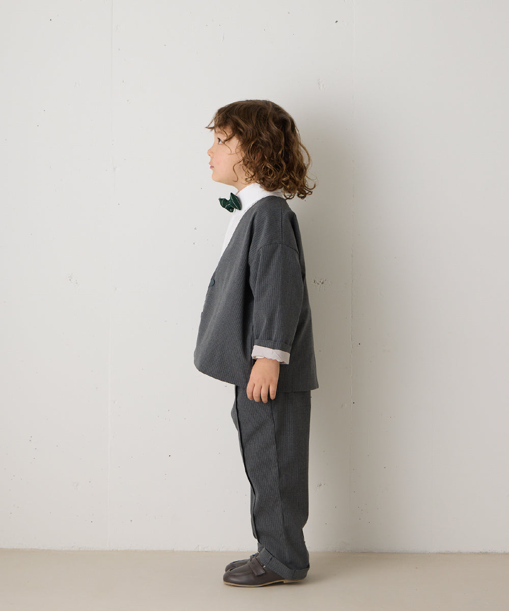 ストライプ柄ノーカラージャケットセットアップ