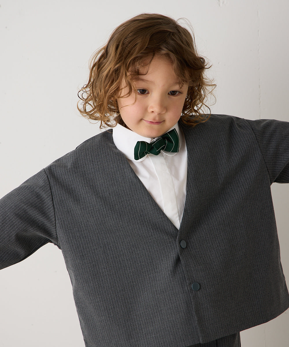 ストライプ柄ノーカラージャケットセットアップ