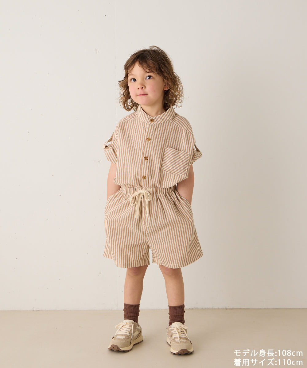 バンドカラーストライプシャツセットアップ