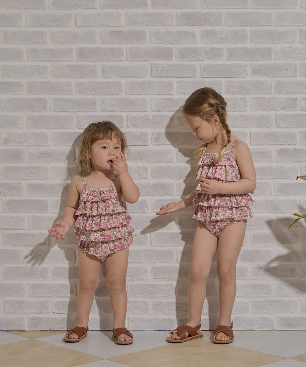 選べる2柄フラワー＆チェックティアードフリルスイムウェア