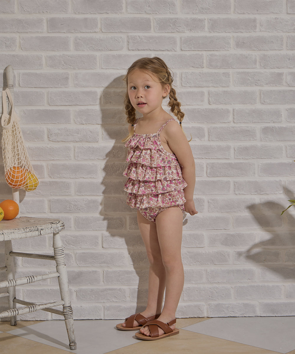 選べる2柄フラワー＆チェックティアードフリルスイムウェア