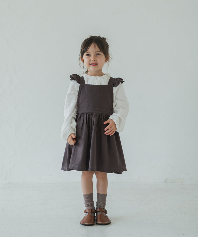 【再入荷】ピュアコットンショルダーフリルエプロンワンピース