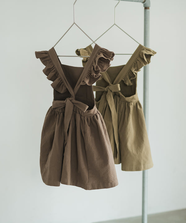 [New colors] Pure Cotton Shoulder Frill Apron Dress