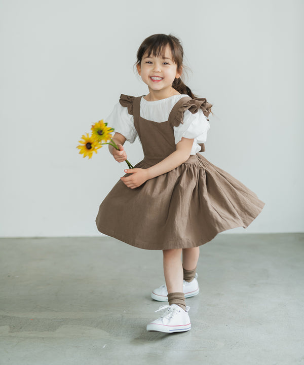 [New colors] Pure Cotton Shoulder Frill Apron Dress