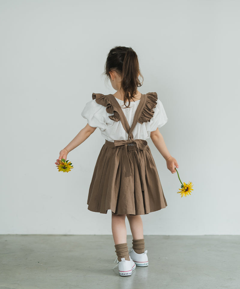 【再入荷】ピュアコットンショルダーフリルエプロンワンピース