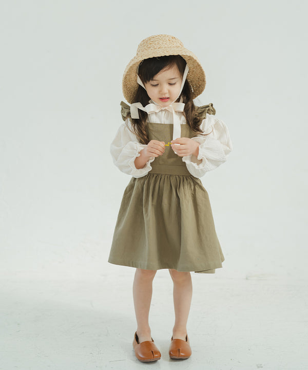 [New colors] Pure Cotton Shoulder Frill Apron Dress