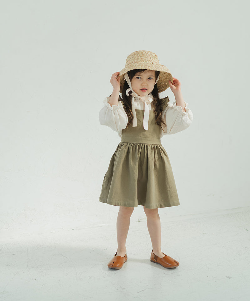 [New colors] Pure Cotton Shoulder Frill Apron Dress