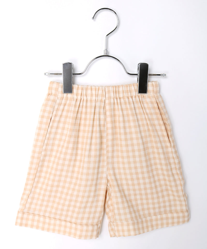 オーガニックコットン3WAYギンガムチェックダブルガーゼ半袖リラックスルームウェア BEIGE | palette(パレット)