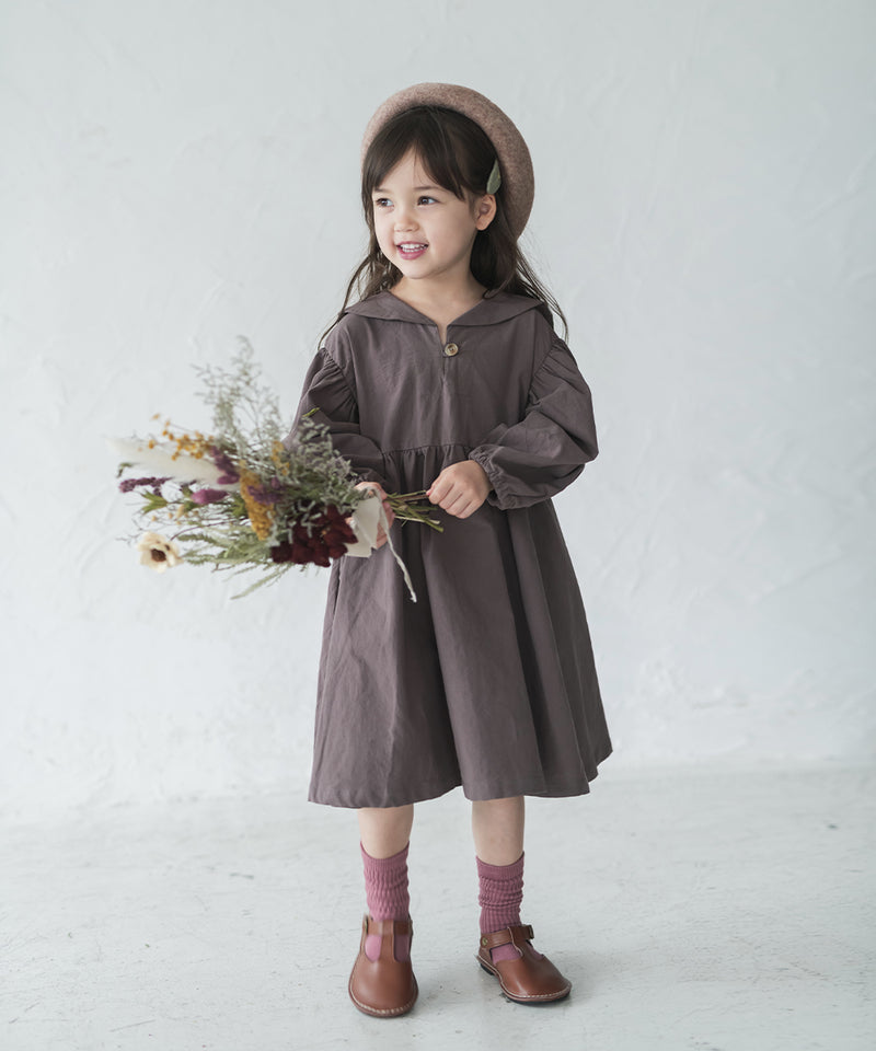 [New] Pure Cotton Sailor Collar Gathered Dress