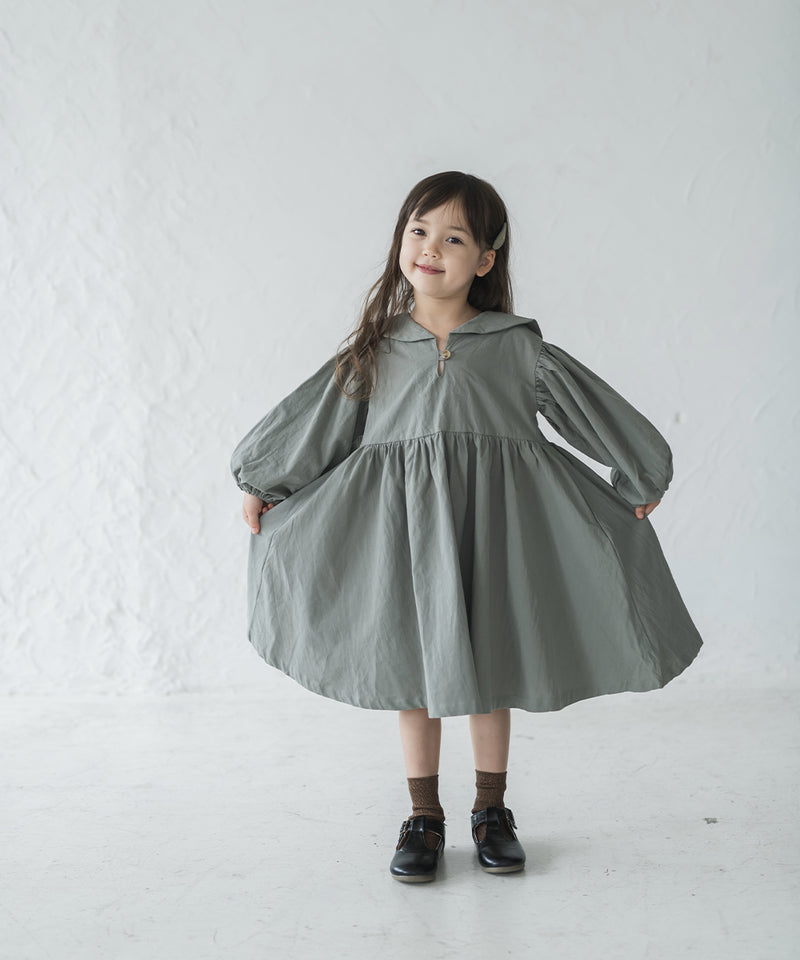 [New] Pure Cotton Sailor Collar Gathered Dress