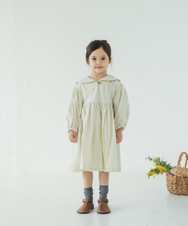 [New] Pure Cotton Sailor Collar Gathered Dress